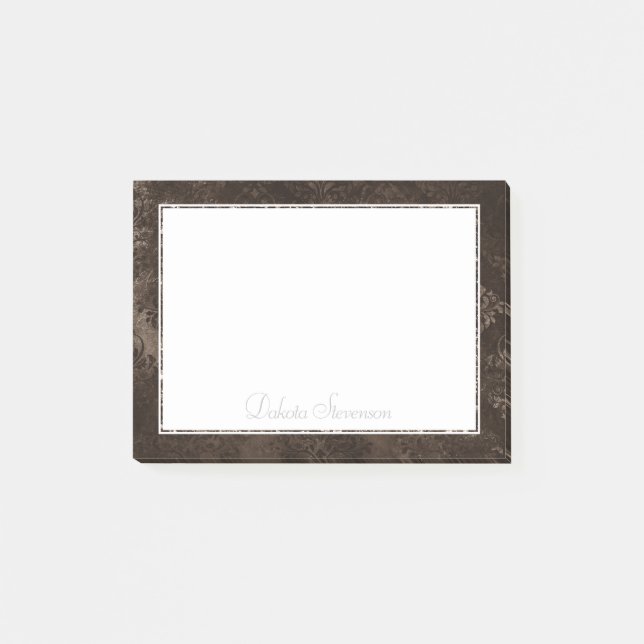 Post-it® Velvety Bronze Damask | Mocha Brown Grunge Baroque (Devant)