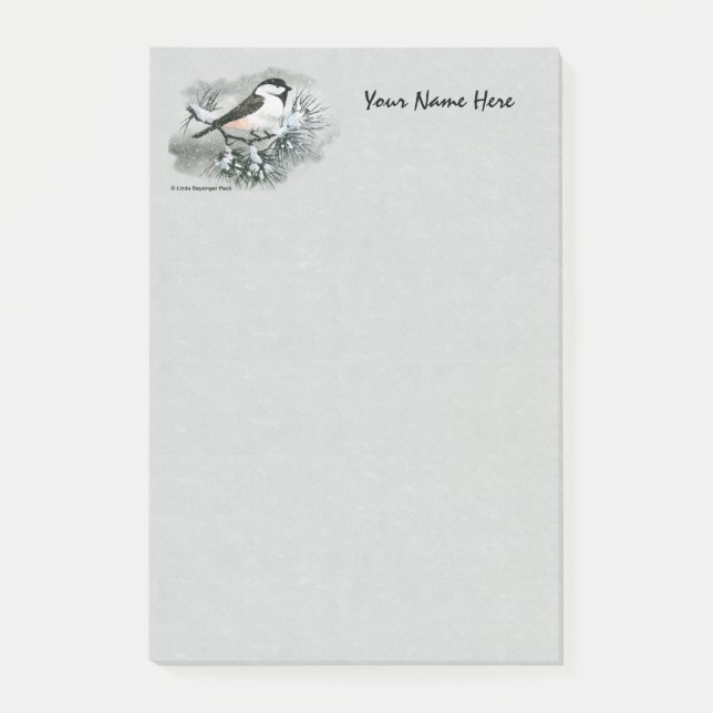 Post-it® Vert d'oiseau de Chickadee couvert par noir (Devant)
