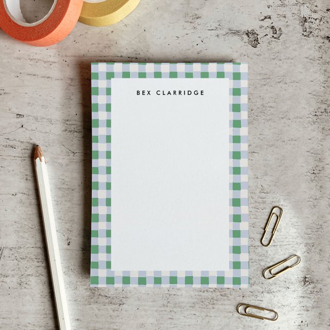 Post-it® Vert doux et bleu À damiers personnalisé (Soft Green and Blue Checkered Personalized Post-it Notes)
