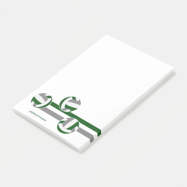 Post-it® vert gris volleyballs rayures nom du joueur (Incliné)