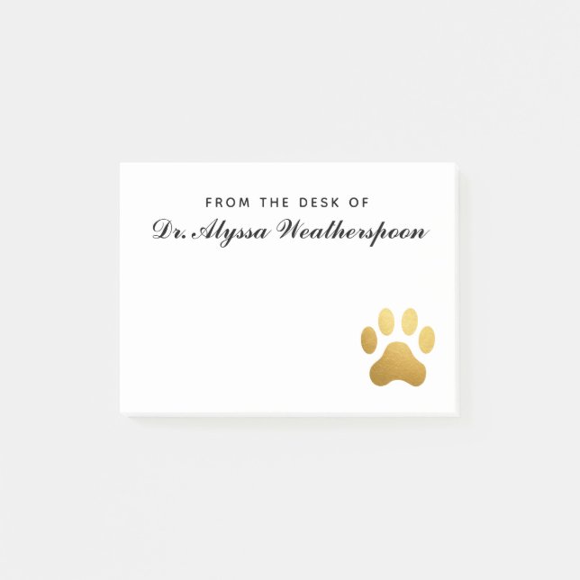 Post-it® Vétérinaire Faux Gold Pawprint personnalisée (Devant)
