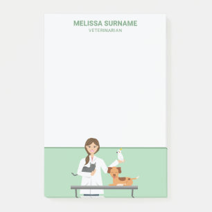 Post-it® Vétérinaire Femme avec de mignons animaux et votre
