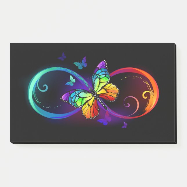 Post-it® Vibrant infinity with rainbow butterfly on black (Devant)