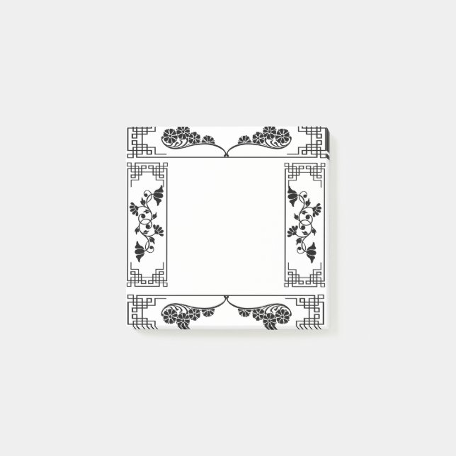 Post-it® Victorian Baroque Elégant noir et blanc floral (Devant)