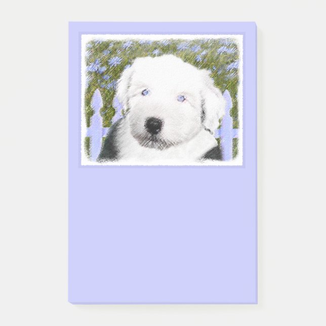 Post-it® Vieux anglais Sheepdog Puppy Peinture - Chien Art (Devant)