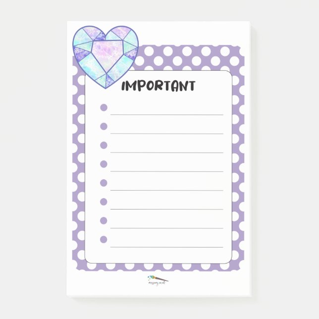 Post-it® Violet Polka Dot Heart Diamond IMPORTANT (Devant)
