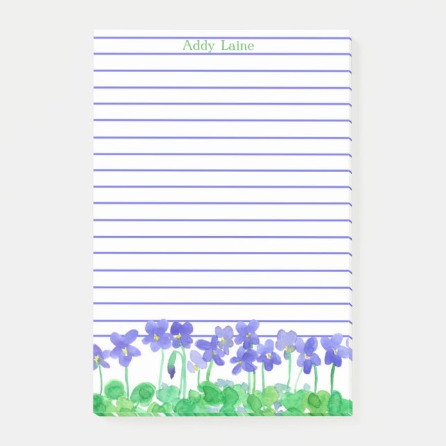 Post-it® Violets violets Aquarelle Fleurs Nom Personnalisé (Devant)