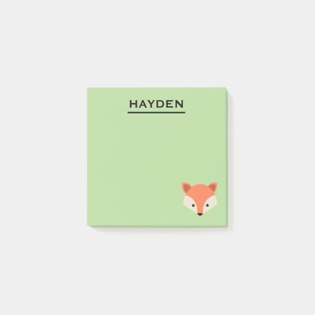 Post-it® Visage de renard mignon sur vert Personnalisé (Devant)