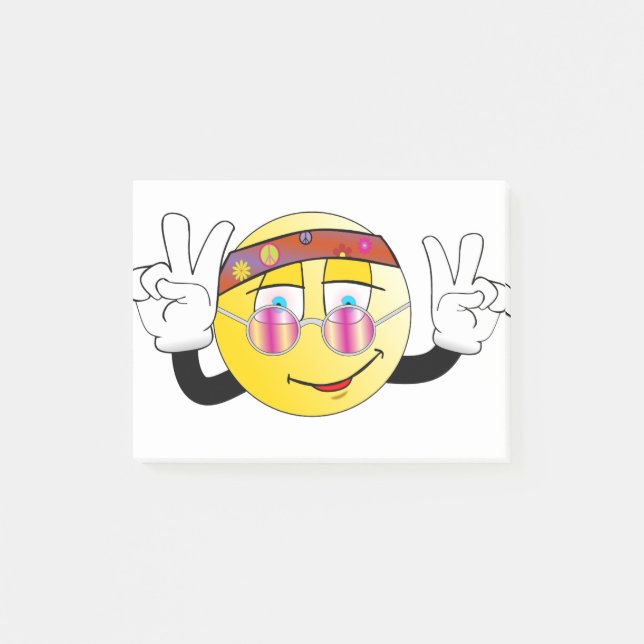 Post-it® Visage heureux hippie avec le signe de paix (Devant)