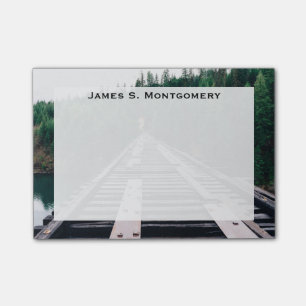 Post-it® Voies ferrées de train Monogramme Bois verts Eau