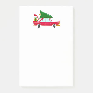 Post-it® Voiture rouge rétro portant un arbre de Noël