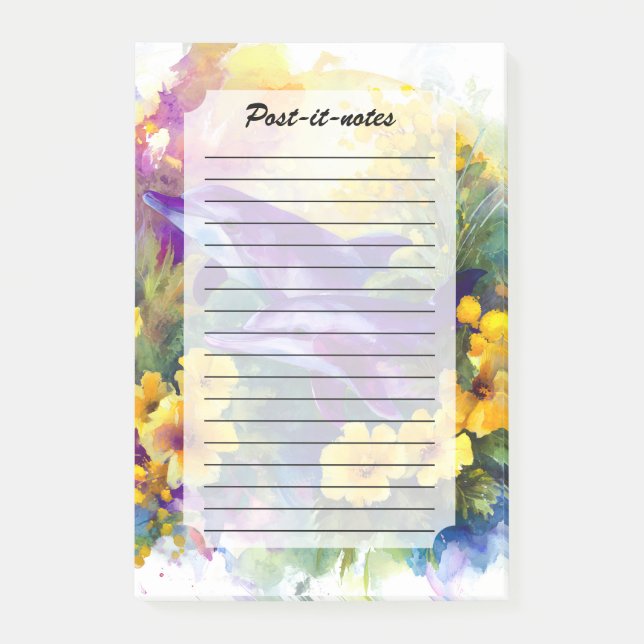 Post-it® Watercolor Ocean Dolphins Tropical Flowers (Devant)