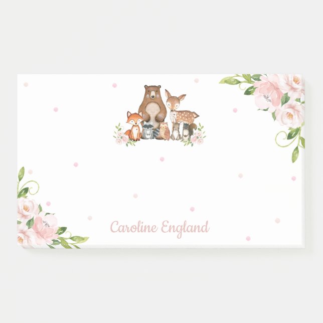 Post-it® Whimsical Chic Blush Floral Bois Animaux (Devant)
