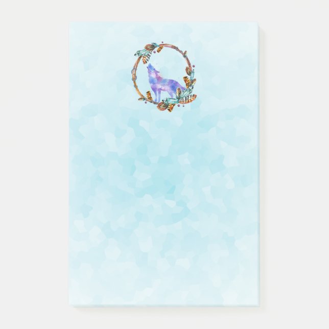Post-it® Wolf aquarelle debout dans une couronne de style b (Devant)