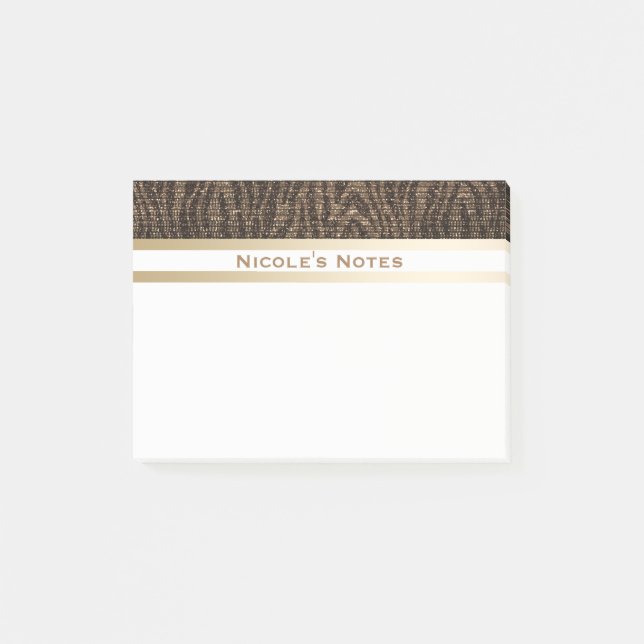 Post-it® Zebra Brown Gold Sparkle Glam tendance Personnalis (Devant)