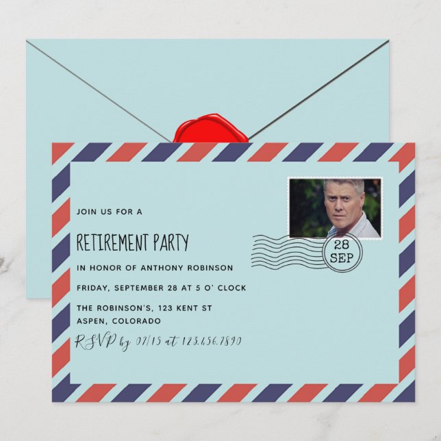 Post Office Retirement Party with photo invitation (Front/Back)