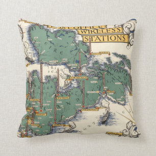 Post Office Wireless Stations Map, Great Britain Throw Pillow