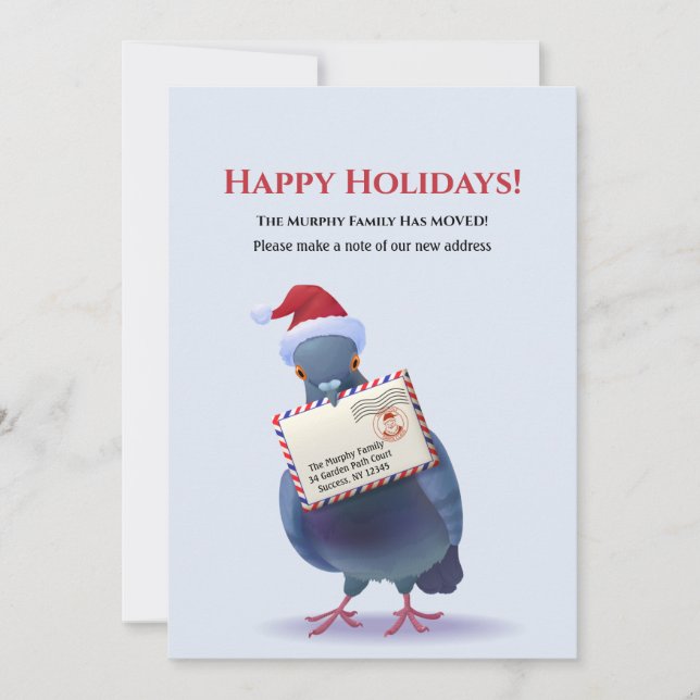 Post Pigeon Moved Flat Holiday Card (Front)