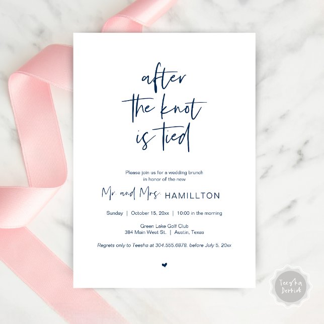Post wedding Brunch, After the knot is tied Invita Invitation (After the knot is tied, Wedding Elopement Brunch, Lunch, Dinner Party Invitation Card, PDF Navy Blue)