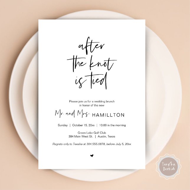 Post wedding Brunch, After the knot is tied Invitation (After the knot is tied, Wedding Elopement Brunch, Lunch, Dinner Party Invitation Card, PDF in Black)