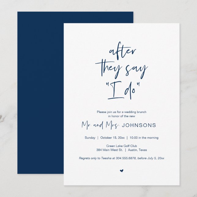 Post wedding Brunch, After they say I do Invitatio Invitation (Front/Back)