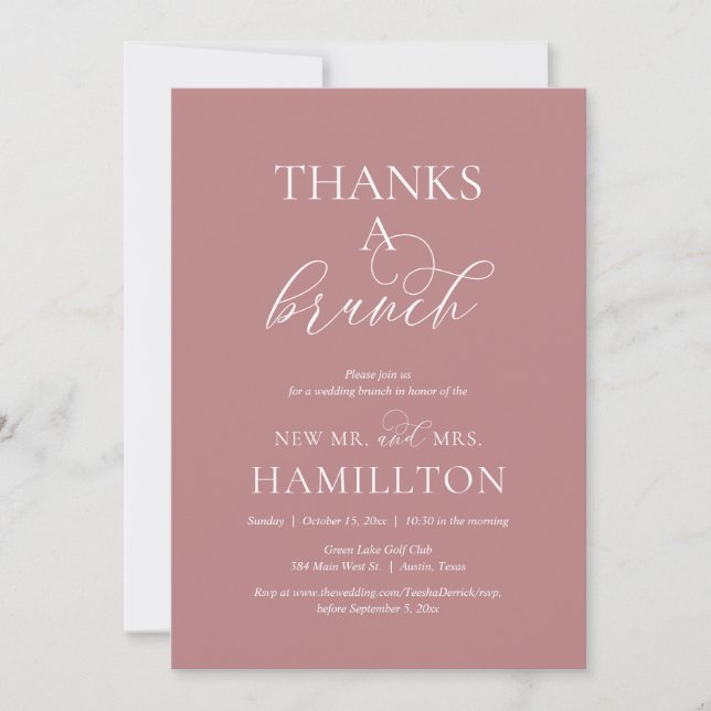 Post wedding Brunch, Thanks a Brunch, Dusty Rose Invitation (Front)
