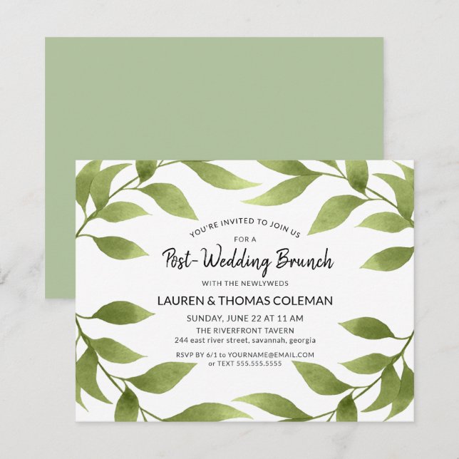 Post Wedding Brunch Watercolor Willow Wreath Invitation (Front/Back)