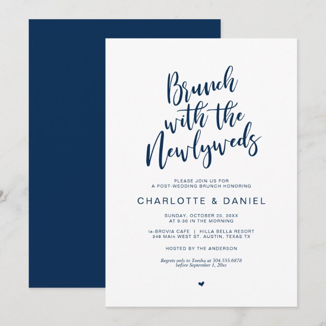 Post wedding, Brunch with the newlyweds, Navy Blue Invitation (Front/Back)