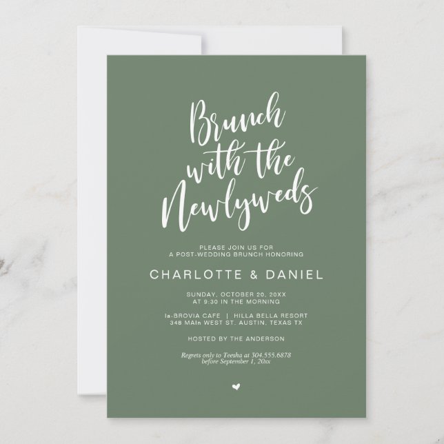 Post wedding, Brunch with the newlyweds, Sage Invitation (Front)