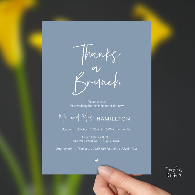 Post wedding Celebration, Thanks a Brunch Invitation (Thanks a Brunch, Post modern wedding celebration, wedding crew, Invitation card, dusty Blue)