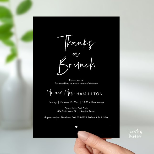 Post wedding Celebration, Thanks a Brunch Invitation (Thanks a Brunch, Post modern wedding celebration, wedding crew, Invitation card, Black and White)