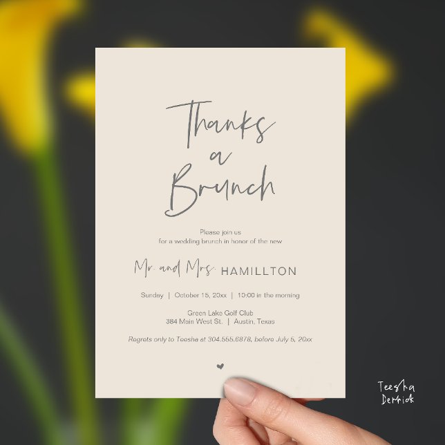 Post wedding Celebration, Thanks a Brunch Invitation (Thanks a Brunch, Post modern wedding celebration, wedding crew, Invitation card, Cream Grey)