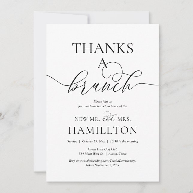 Post wedding elopement, Thanks a Brunch Invitation (Front)