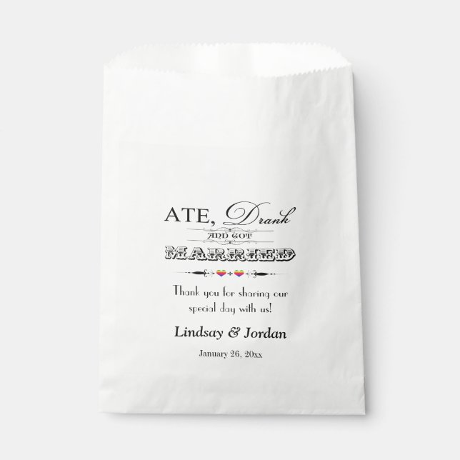 Post-Wedding Favour Bag | Rainbow Hearts, Scrolls (Front)
