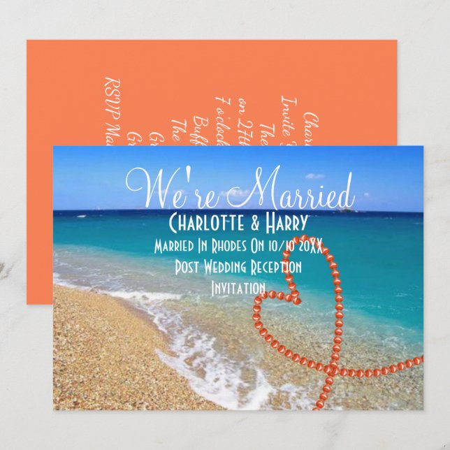 Post Wedding Reception Party Sunny Beach Scene Invitation (Front/Back)