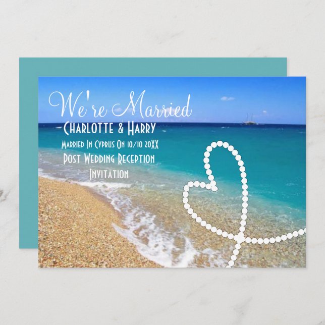 Post Wedding Reception Party Sunny Beach Scene Invitation (Front/Back)