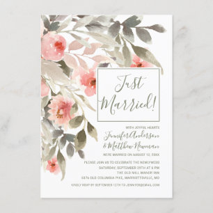 Post-Wedding Watercolor Blush Rose Reception Invitation