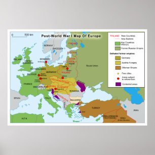 Post World War I Map of Europe Poster