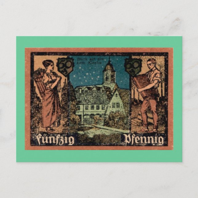 Post WW1German 50 Pfennig Note Postcard (Front)