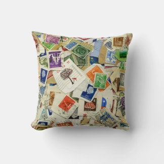 Postage Stamp Collage Travel Throw Pillow