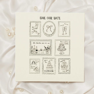 Postage Stamp Hand Drawn Save The Date Card