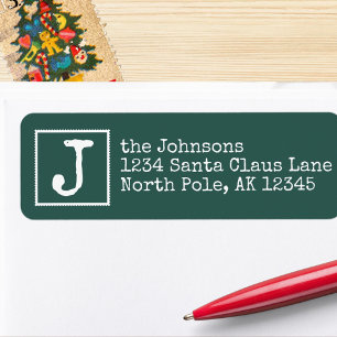 Postage Stamp Monogram Green Return Address