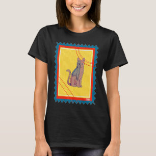 Postage Stamp Space Cat Alien T-Shirt