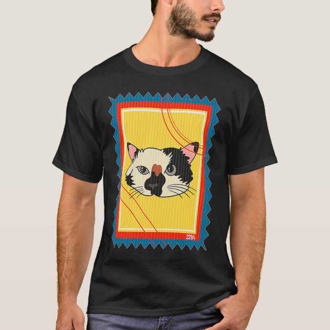 Postage Stamp Spotty Cute Cat T-Shirt (Front)