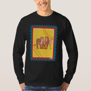 Postage Stamp Tiger Lion Cheetah Wild Animal T-Shirt
