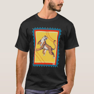 Postage Stamp Wild Animal Jumping Tiger T-Shirt
