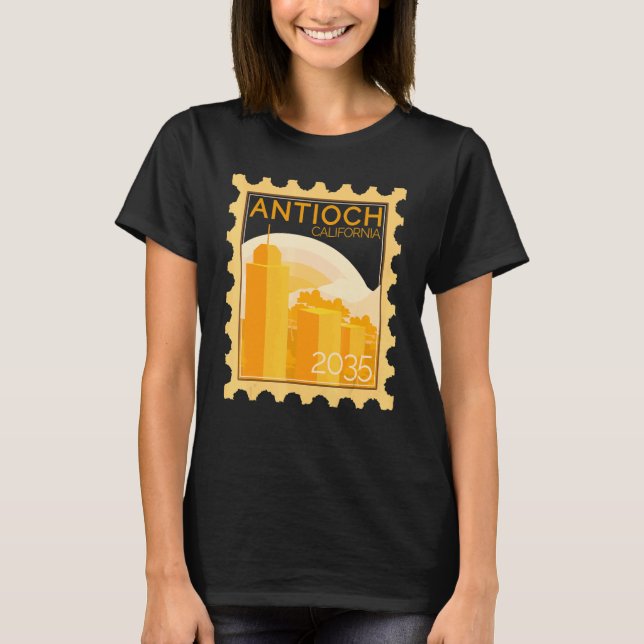 Postage Stamp With Sunset In Antioch T-Shirt (Front)