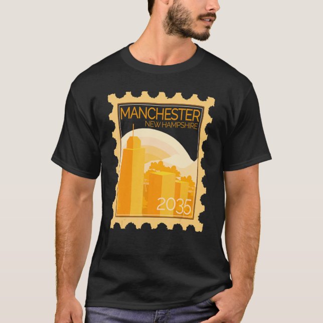 Postage Stamp With Sunset In Manchester T-Shirt (Front)