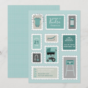 Postage Timbres avec bébé choses douche invitation