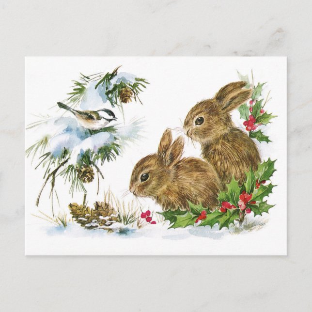 Postage:  Winter Snow Bunnies Postcard (Front)